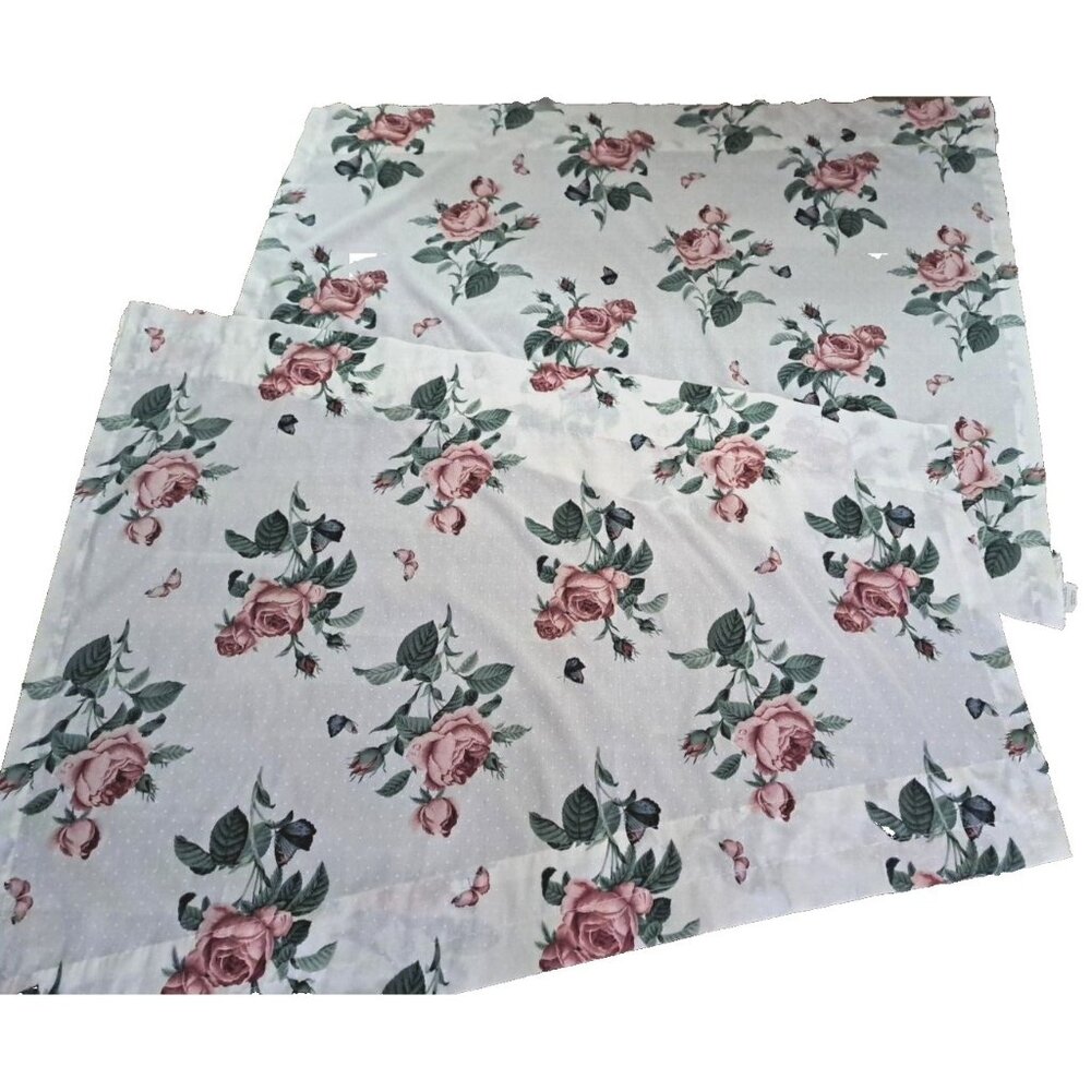 Westpoint Curtain Panels Set Of 2 Pink Roses Swiss Dot Large Cottage 112x48